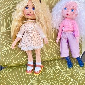 Handcrafted Doll Set with Blonde and White Hair